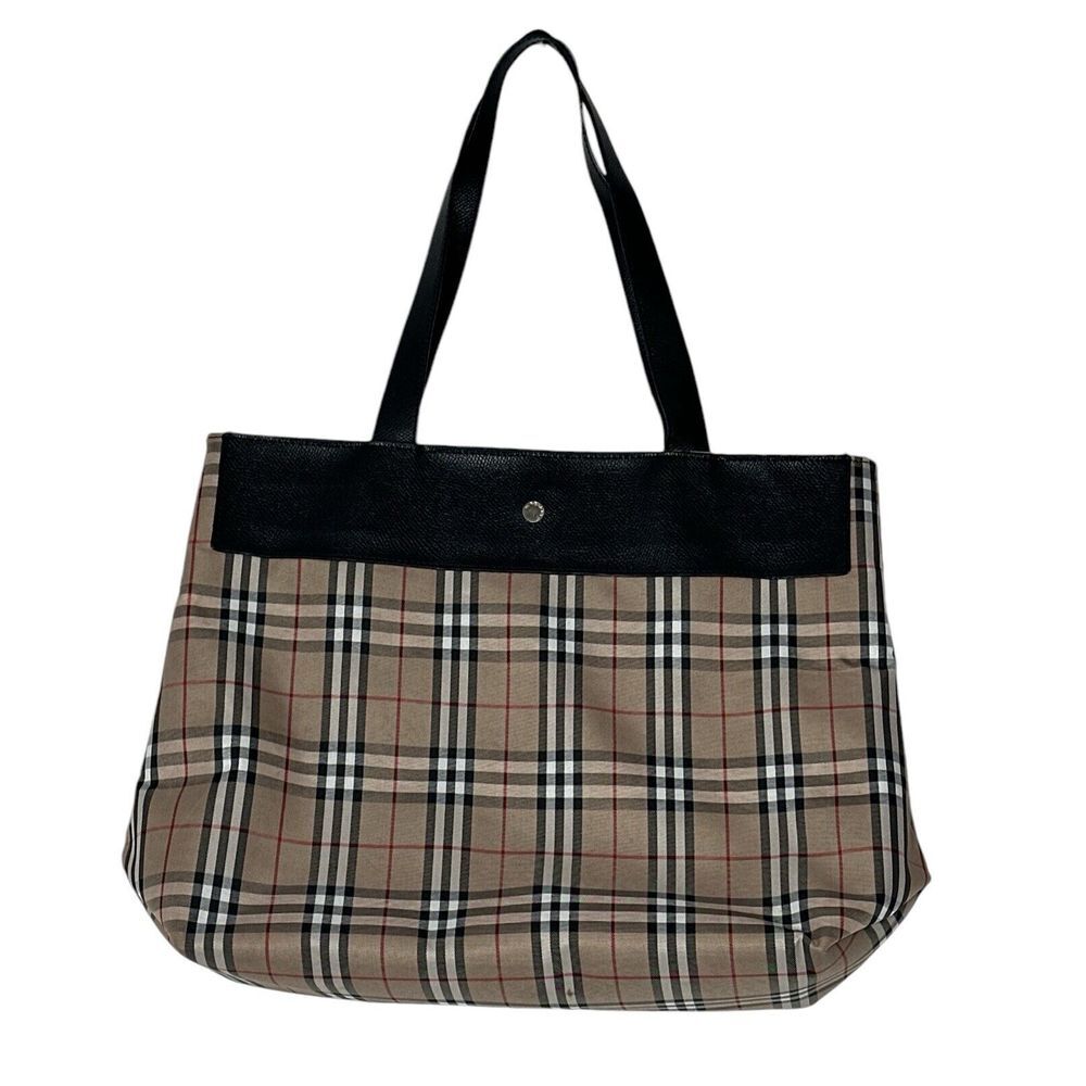 Authentic BURBERRY Nova‎ Check Shoulder Tote Bag Canvas Leather Beige